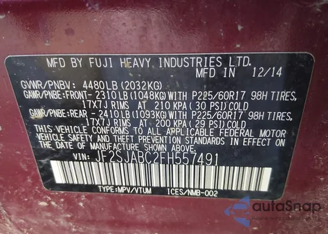 2015 Subaru Forester 2.5I z USA, uszkodzony, nr VIN JF2SJABC2FH557491